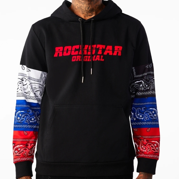 ROCKSTAR ORIGINAL BLACK BANDANA HOODIE - Picture 1 of 3